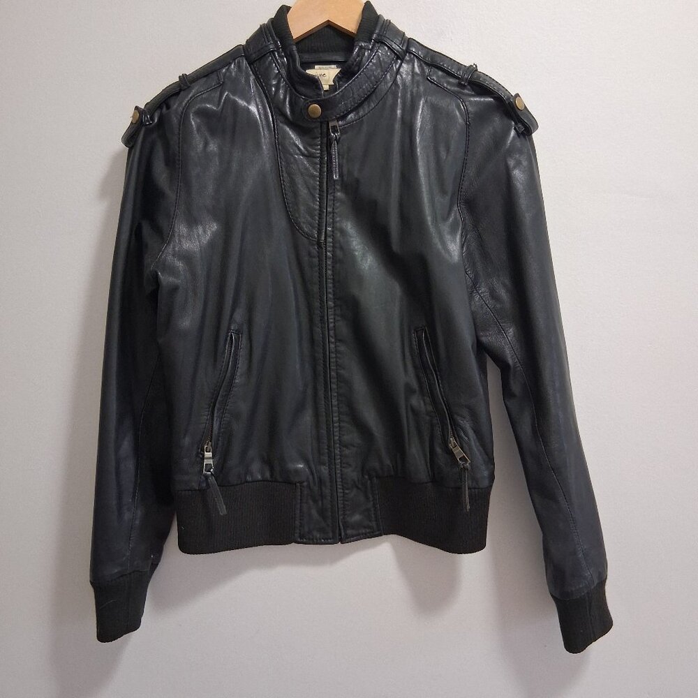 June Anthropologie Vintage Y2K Leather Bomber Biker Jacket Size Large *READ*